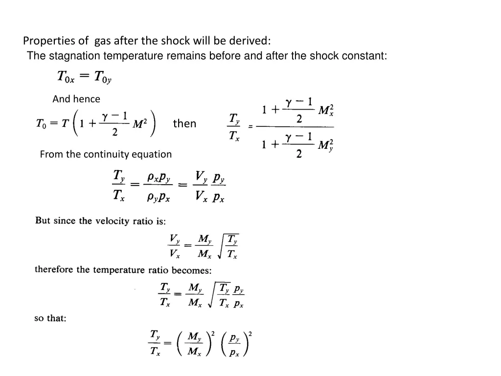 properties of gas after the shock will be derived