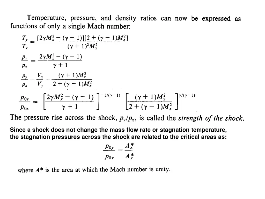 since a shock does not change the mass flow rate