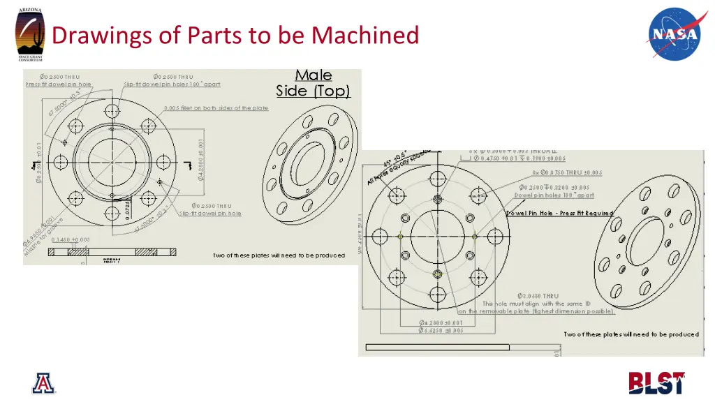 drawings of parts to be machined