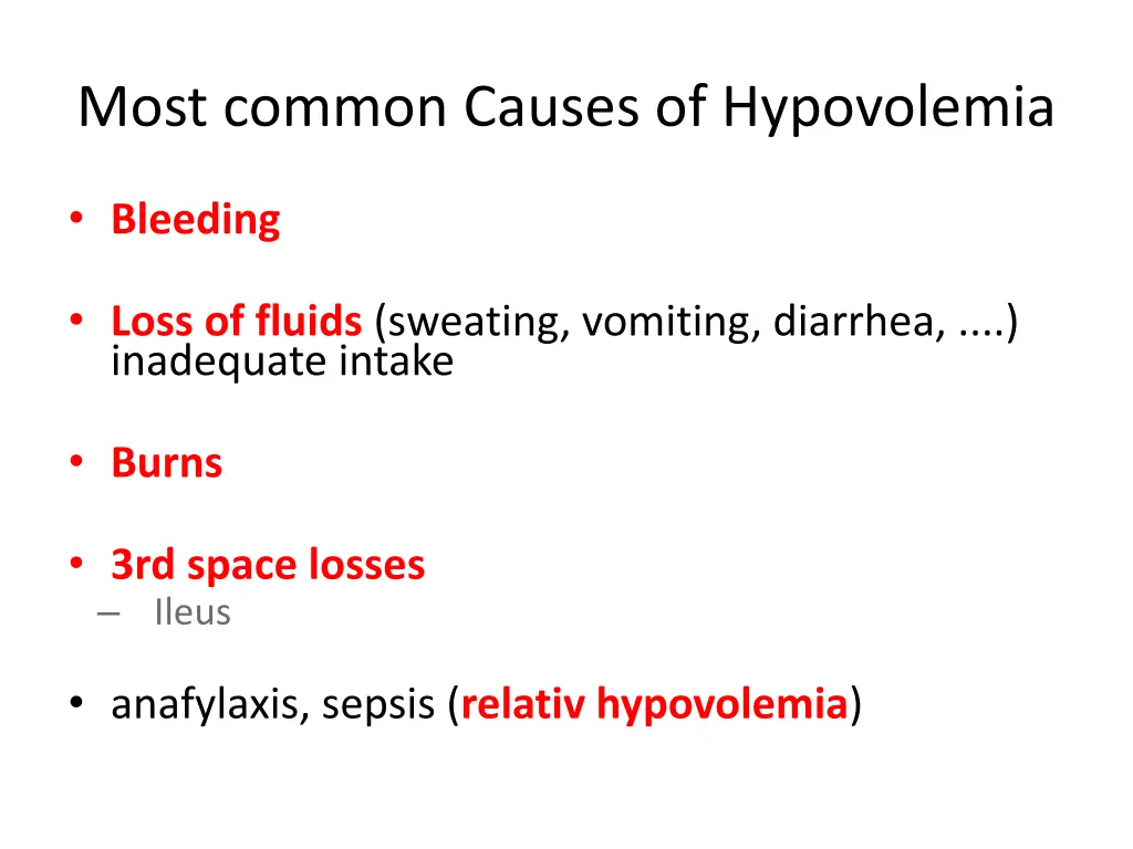 most common causes of hypovolemia