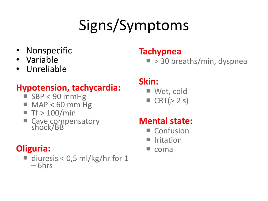 signs symptoms