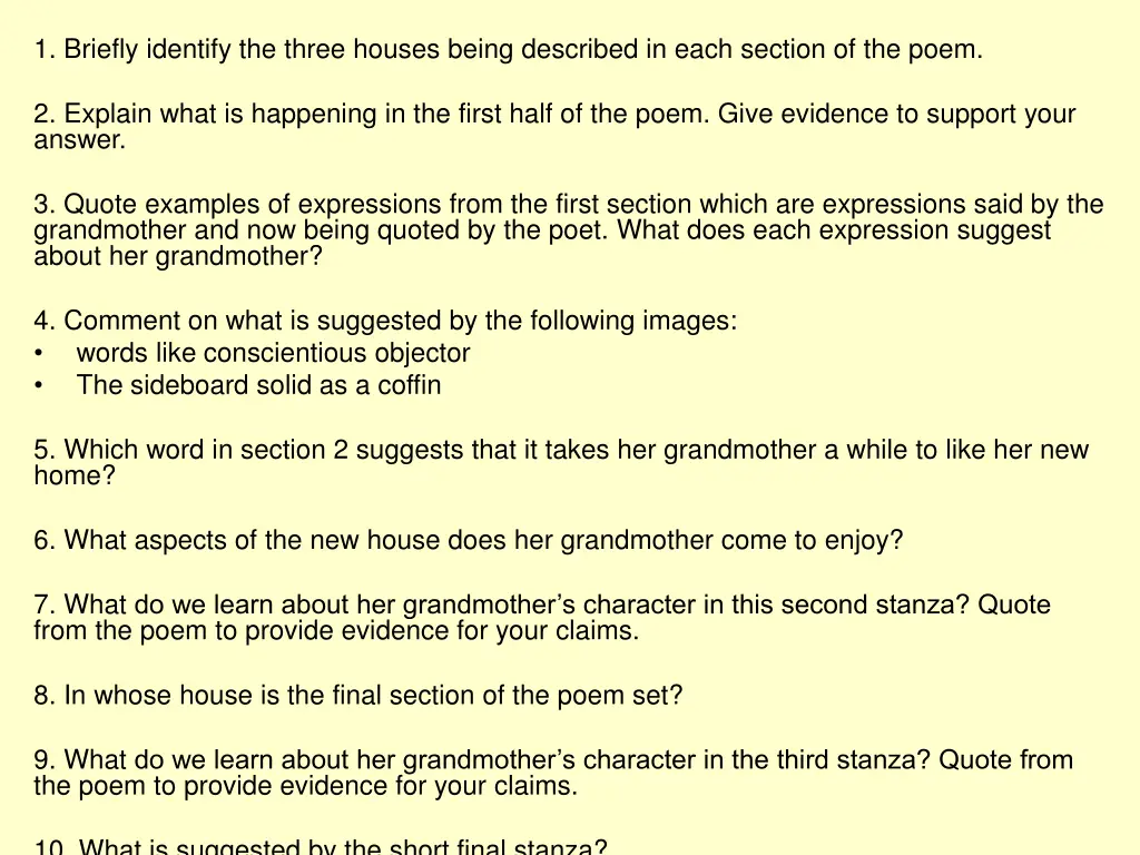 1 briefly identify the three houses being