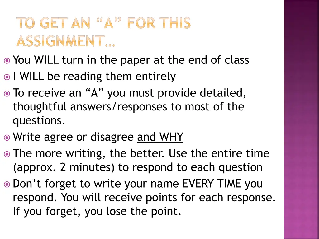 to get an a for this assignment you will turn