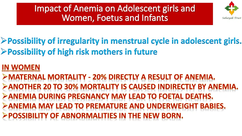 impact of anemia on adolescent girls and impact