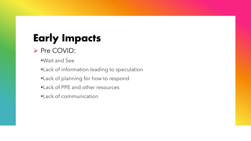 early impacts pre covid