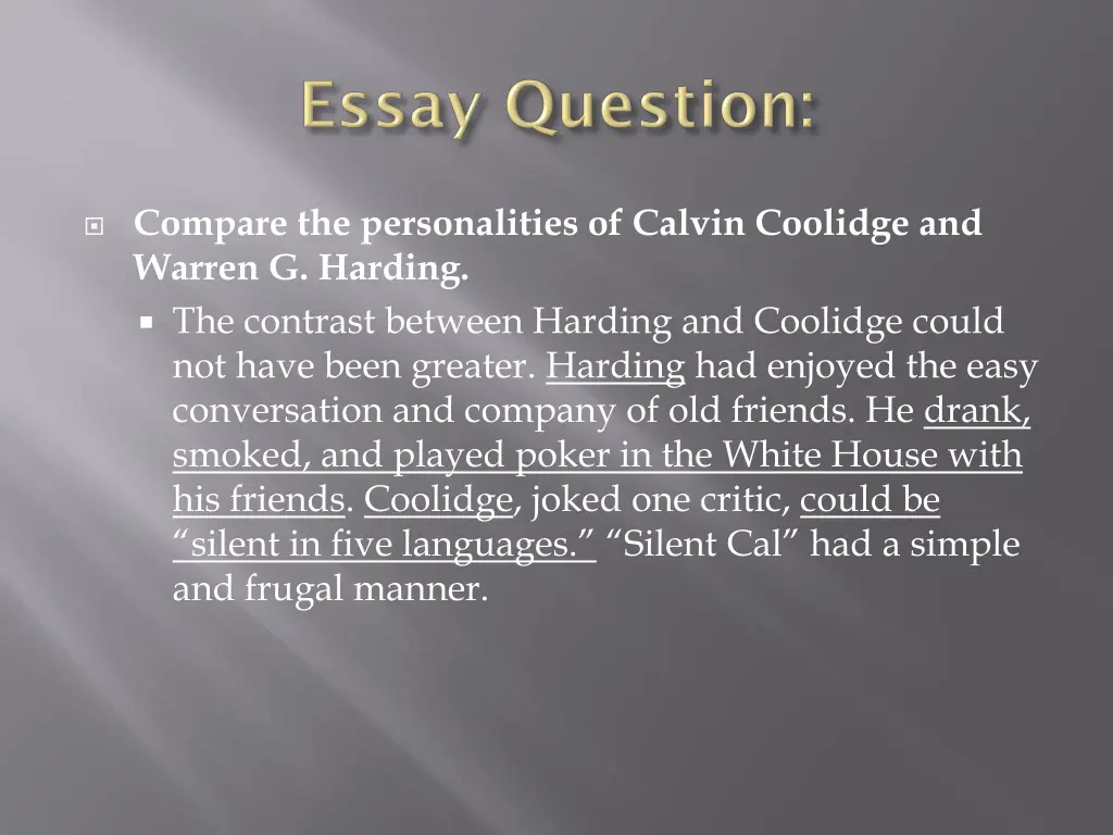 compare the personalities of calvin coolidge 1