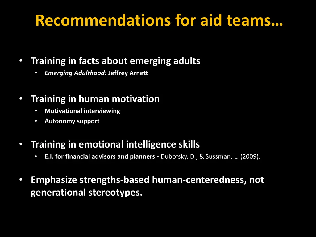 recommendations for aid teams