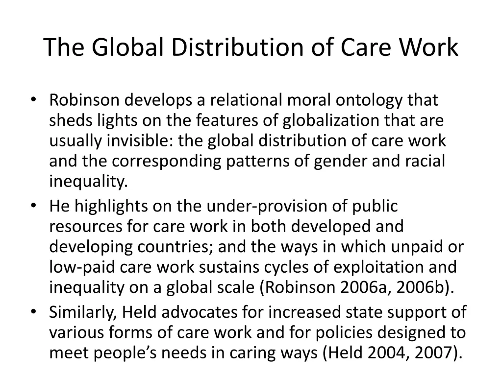 the global distribution of care work