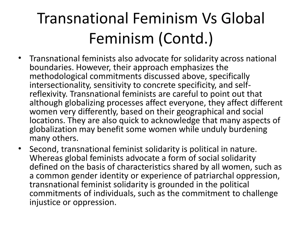 transnational feminism vs global feminism contd