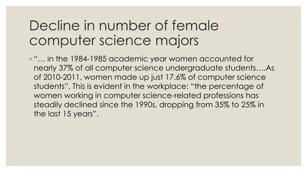 decline in number of female computer science