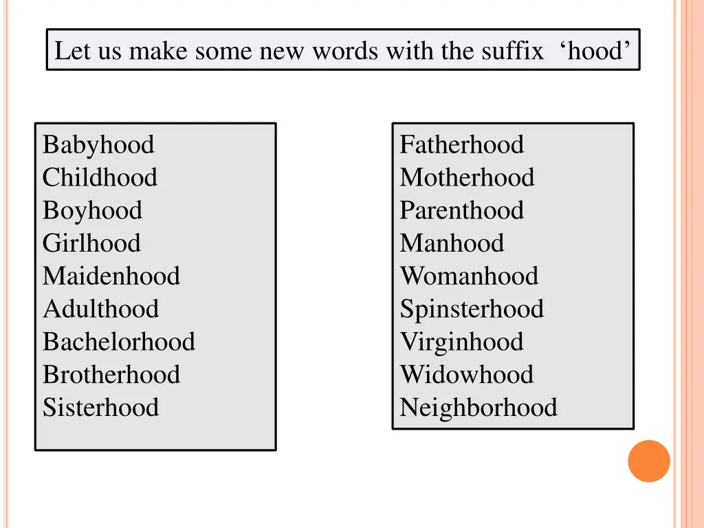 let us make some new words with the suffix hood