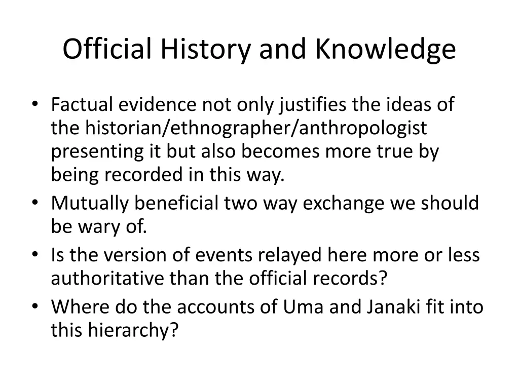 official history and knowledge