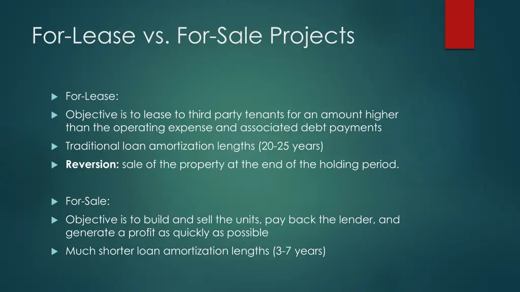 for lease vs for sale projects