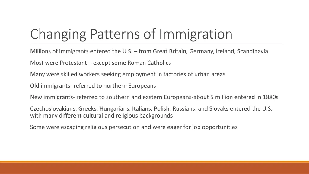 changing patterns of immigration