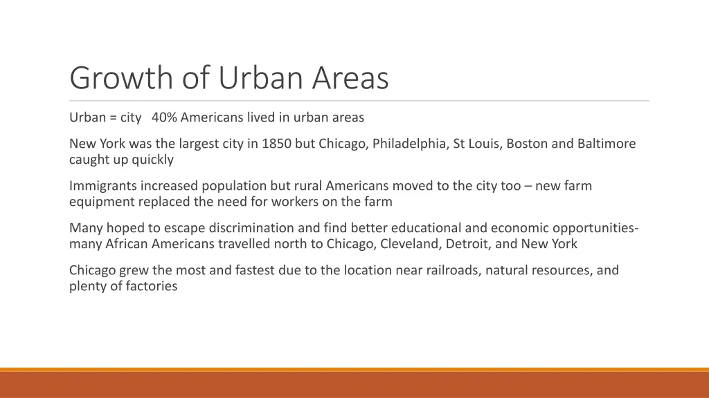 growth of urban areas