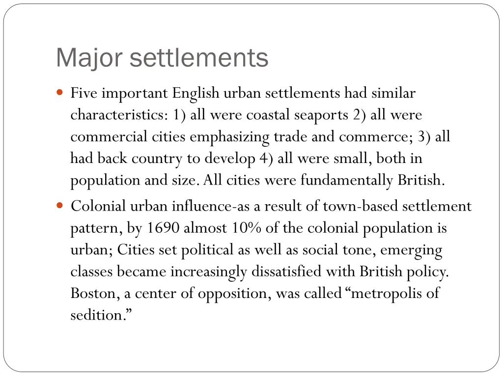 major settlements