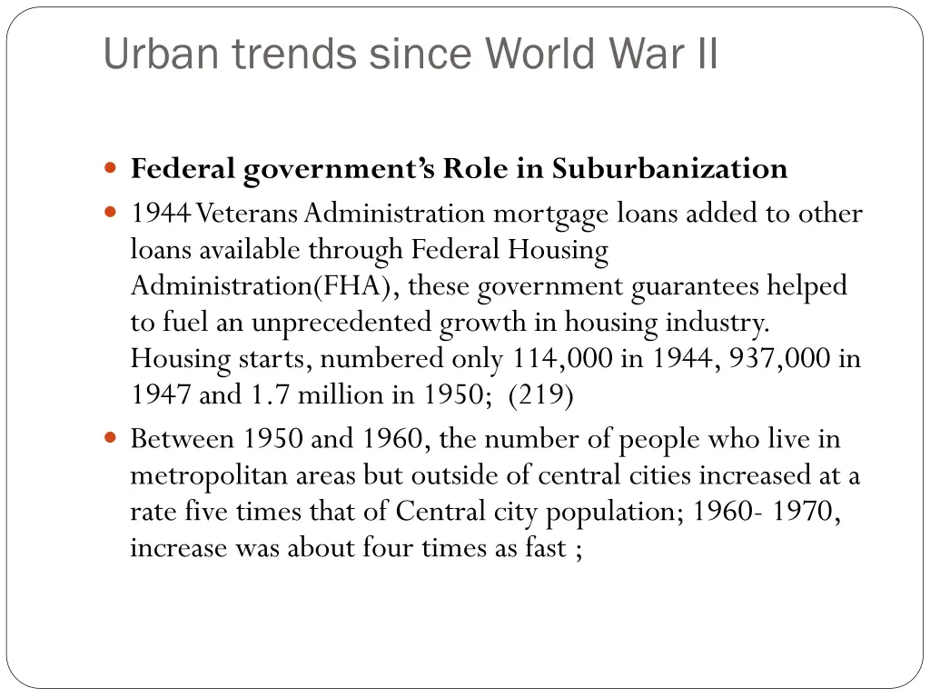 urban trends since world war ii