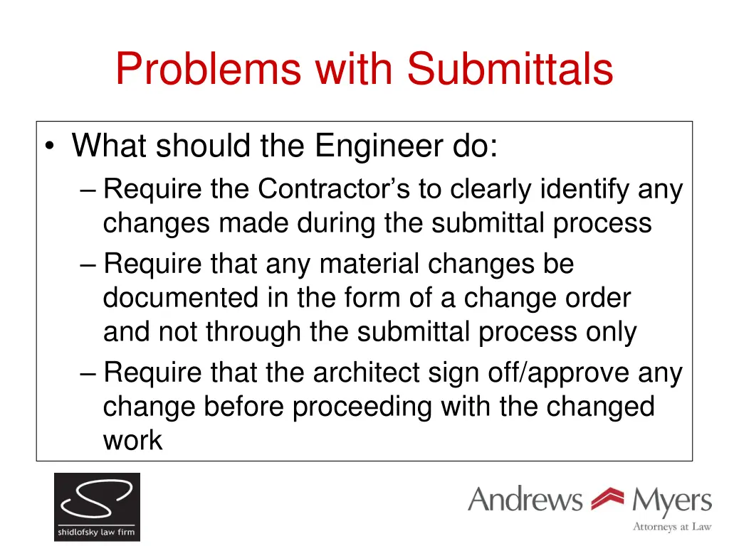 problems with submittals 1