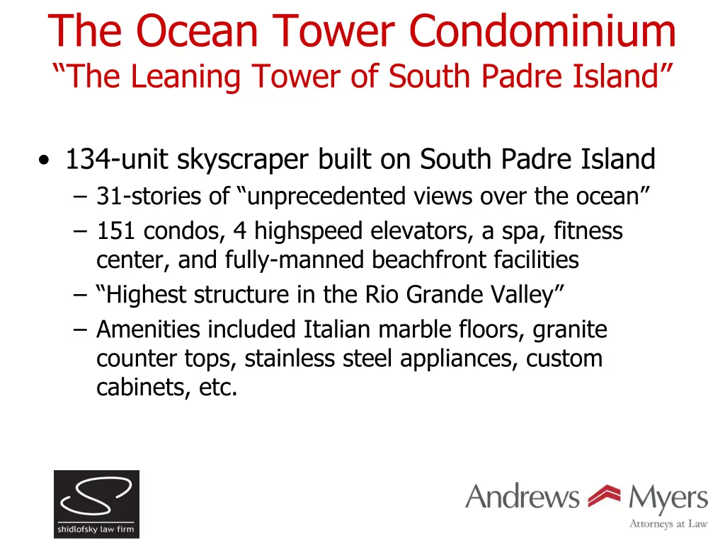 the ocean tower condominium the leaning tower