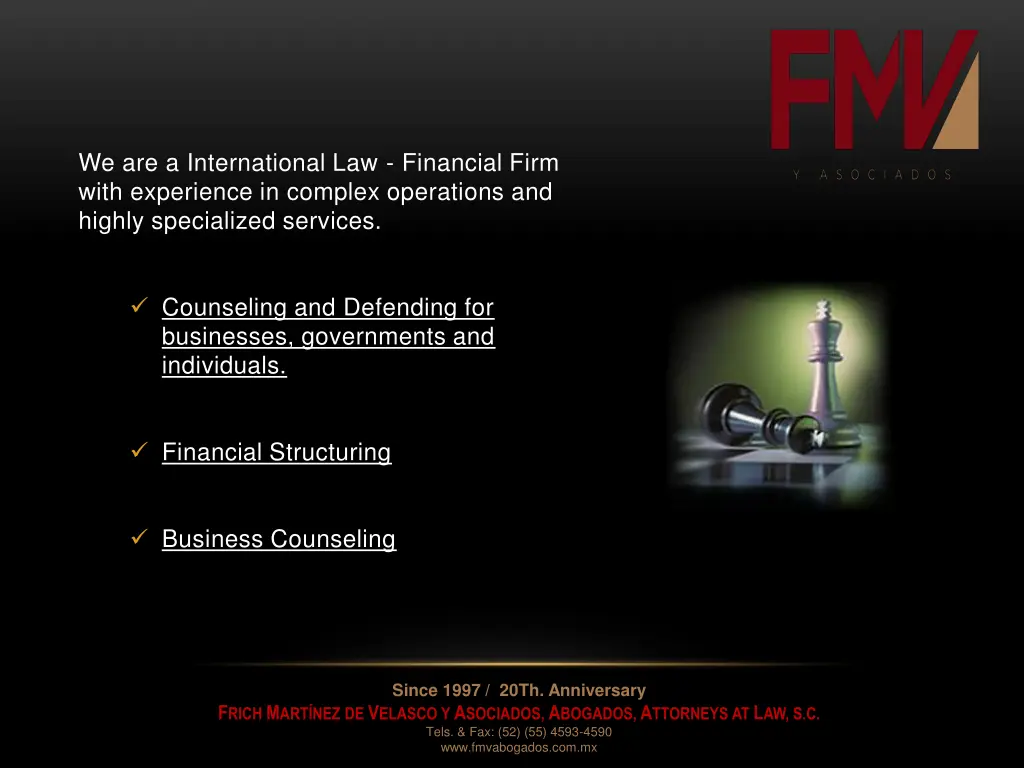 we are a international law financial firm with