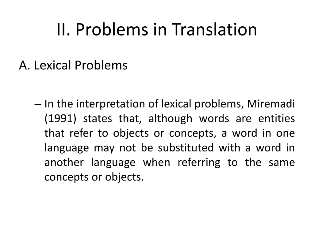 ii problems in translation