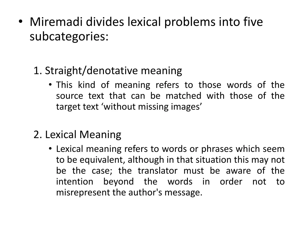 miremadi divides lexical problems into five