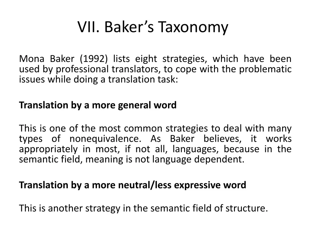 vii baker s taxonomy