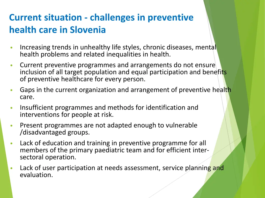 current situation challenges in preventive health