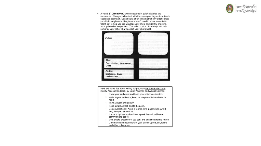 a visual storyboard which captures in quick