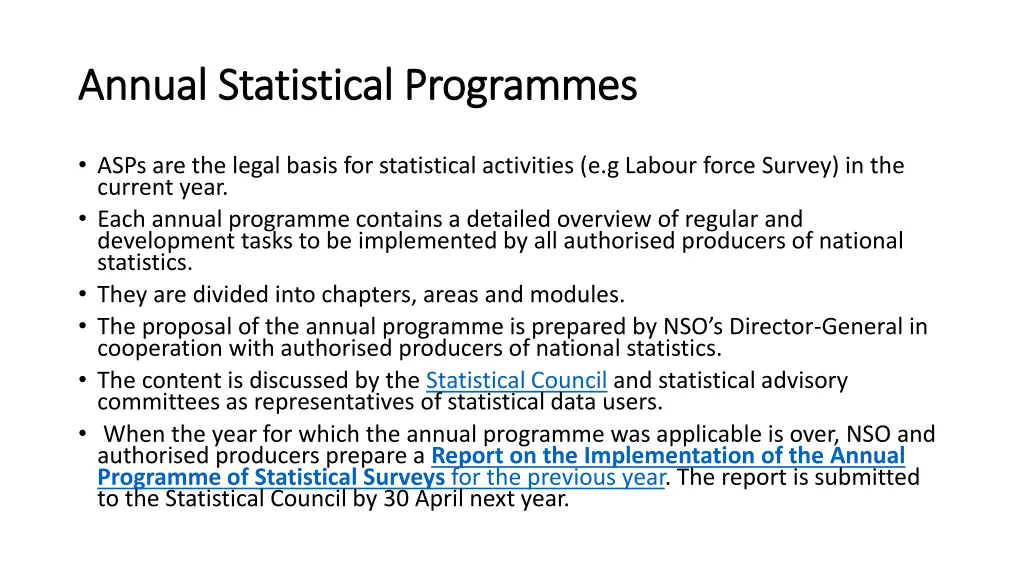 annual statistical programmes annual statistical