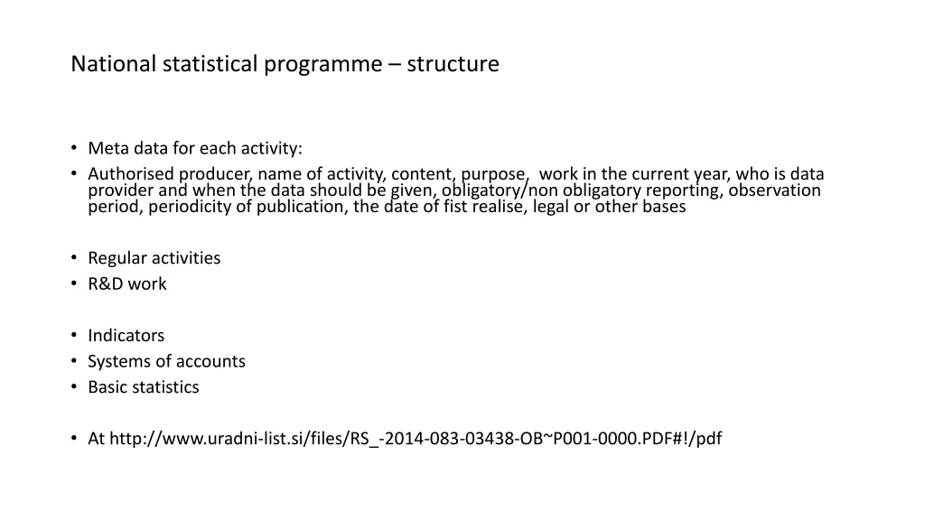 national statistical programme structure