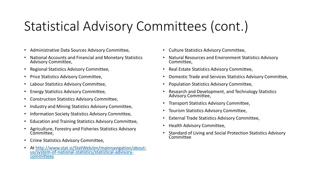 statistical advisory committees cont