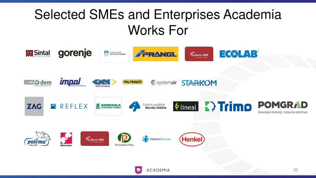 selected smes and enterprises academia works for