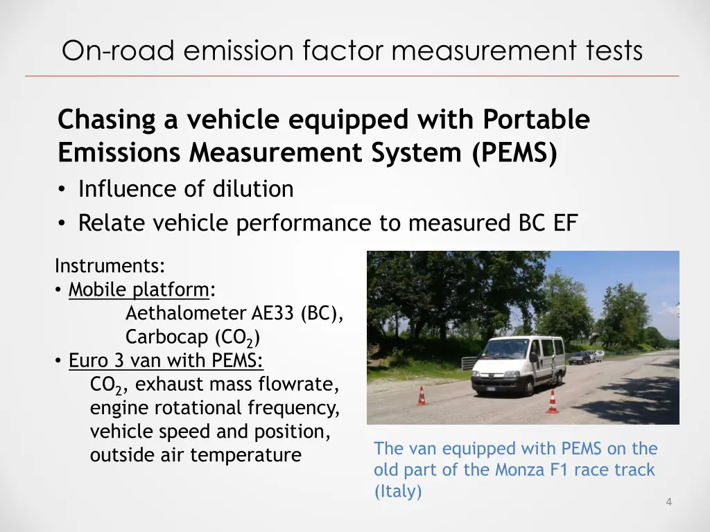 on road emission factor measurement tests