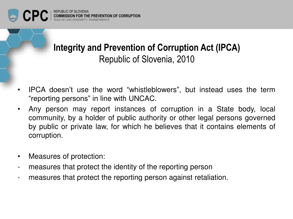 integrity and prevention of corruptionact ipca