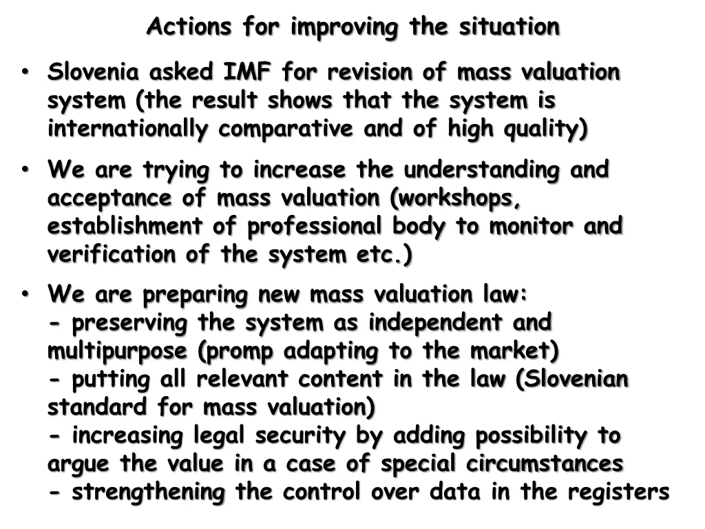 actions for improving the situation