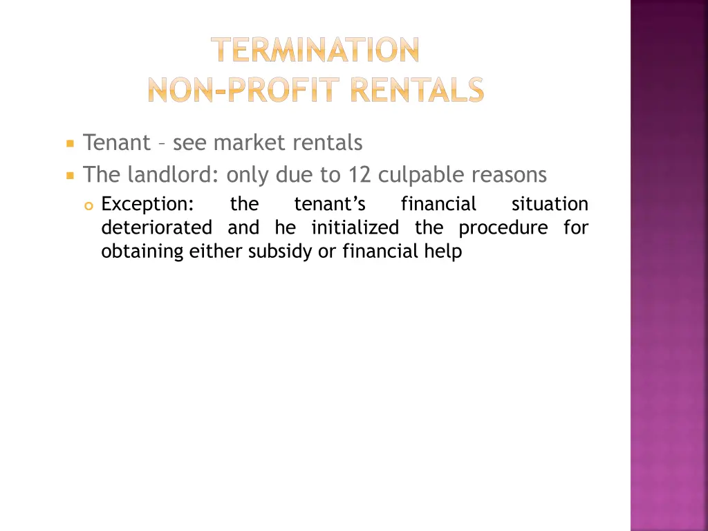 termination non profit rentals