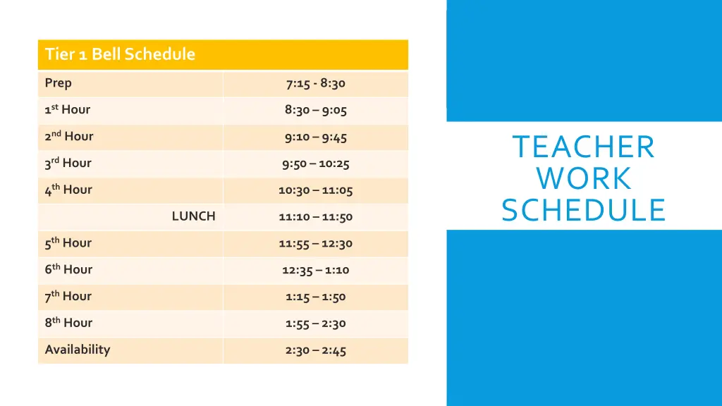 tier 1 bell schedule