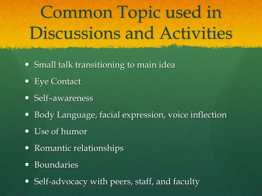 common topic used in discussions and activities