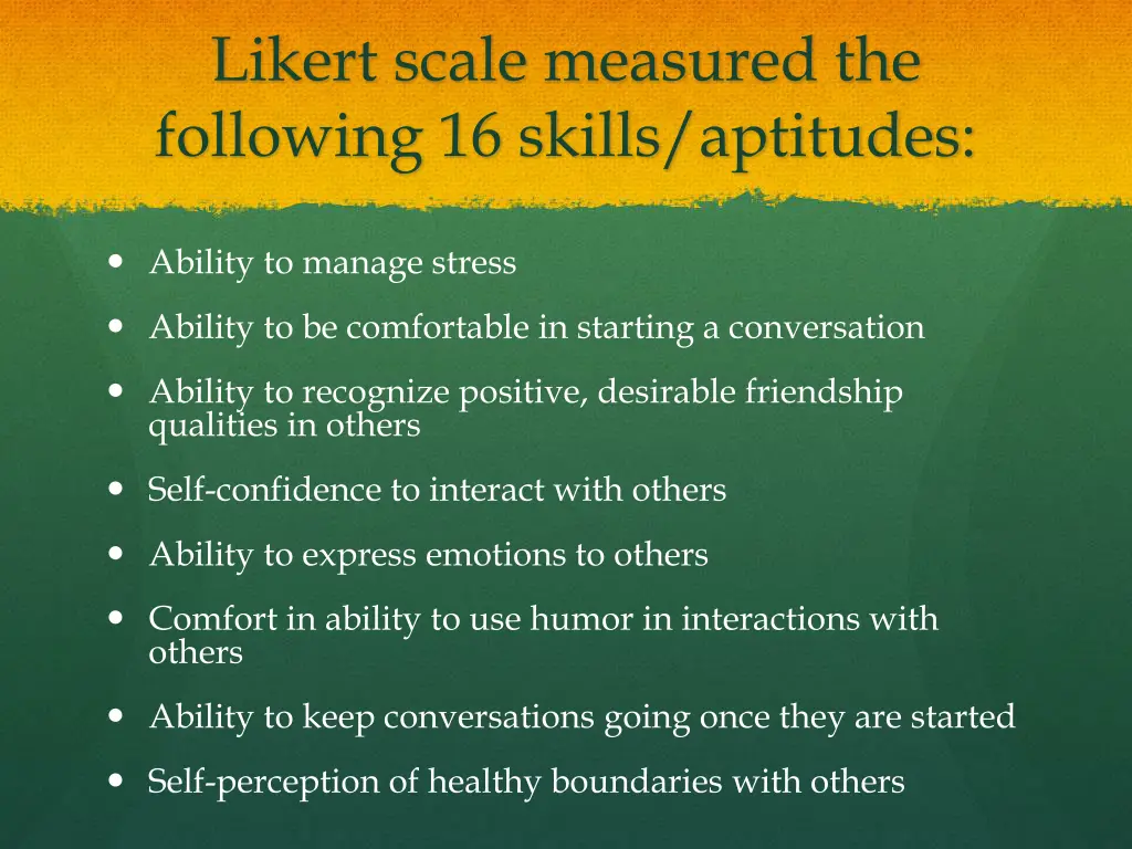 likert scale measured the following 16 skills