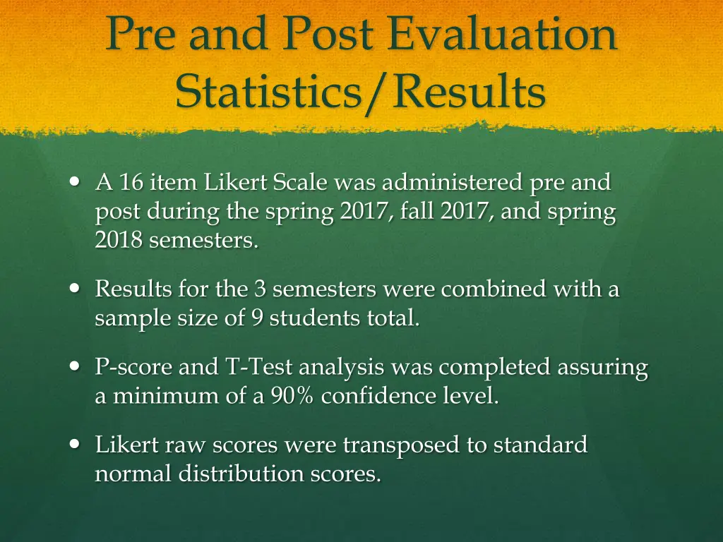 pre and post evaluation statistics results