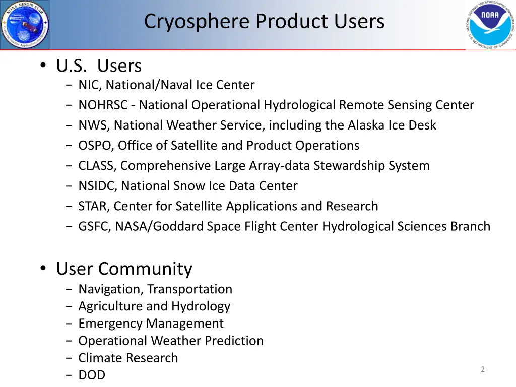 cryosphere product users