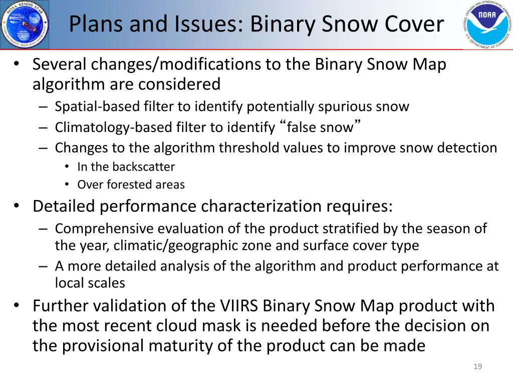 plans and issues binary snow cover