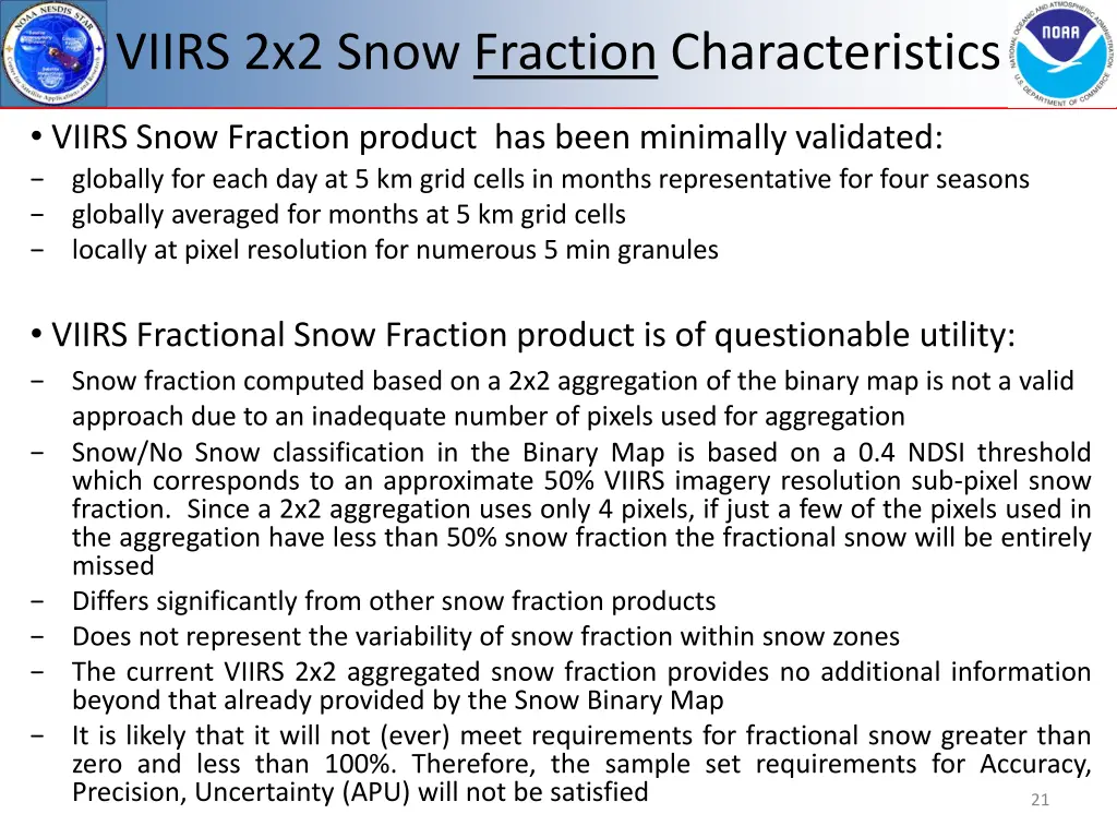 viirs 2x2 snow fraction characteristics