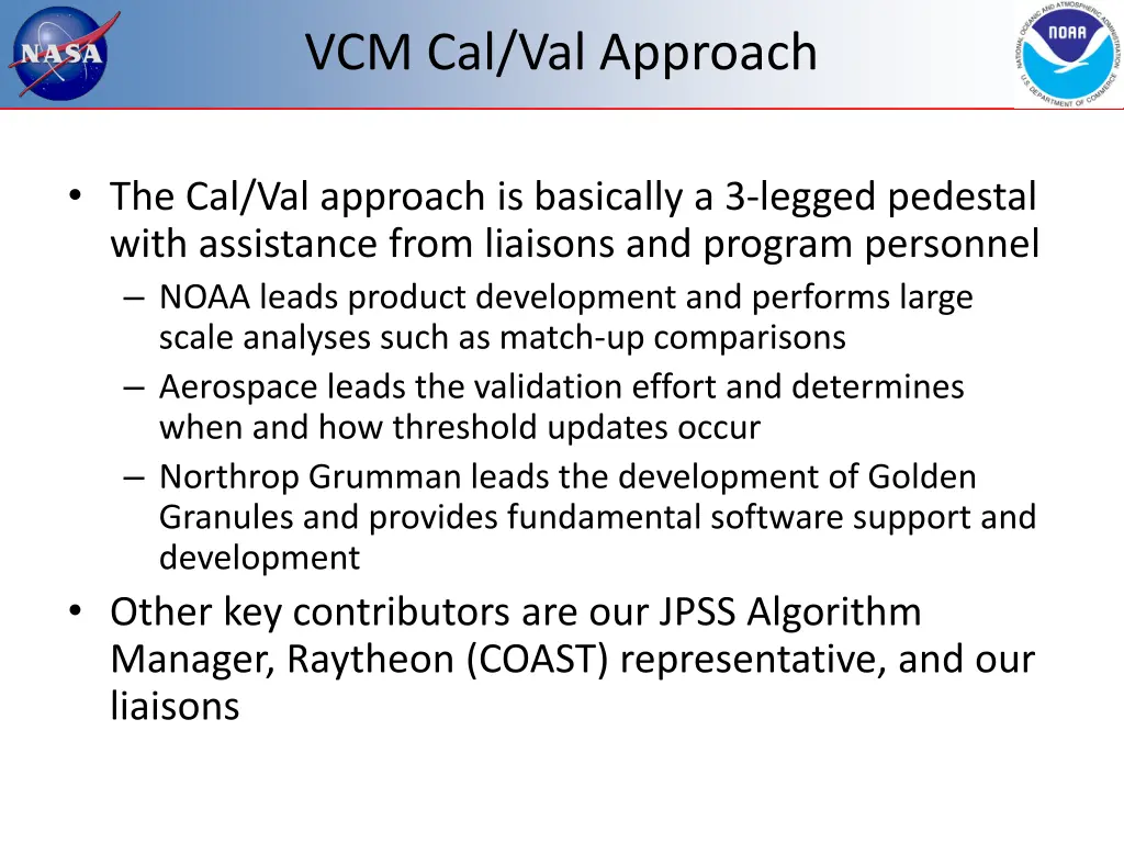 vcm cal val approach