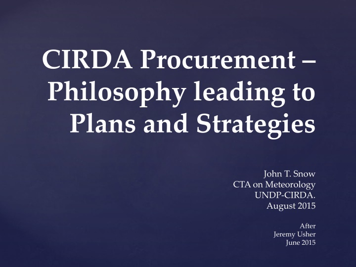 cirda procurement philosophy leading to plans