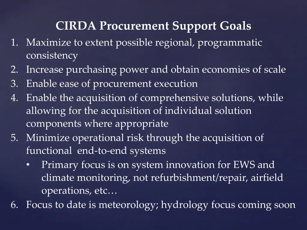 cirda procurement support goals