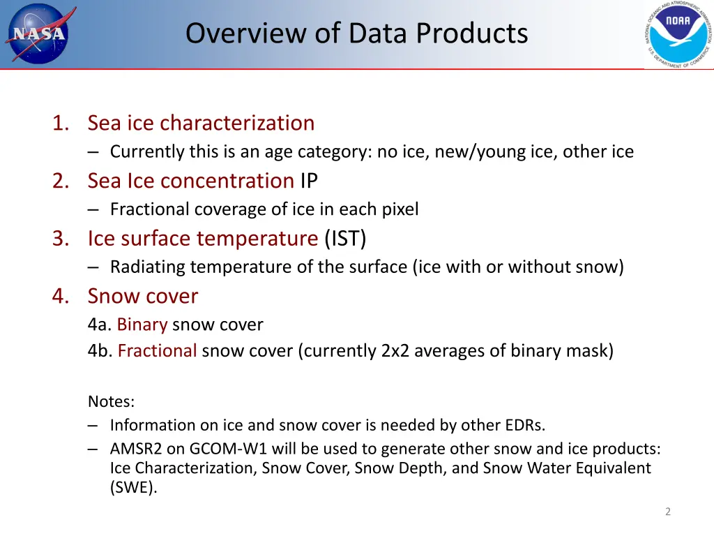 overview of data products