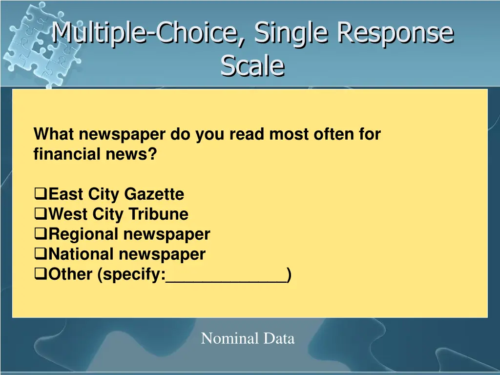 multiple choice single response scale