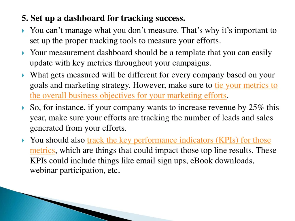 5 set up a dashboard for tracking success